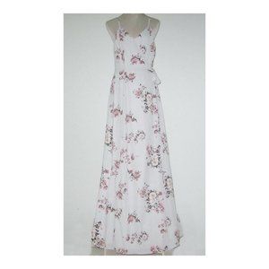 NWT WAYF Floral ANGELINA Slit WRAP Gown MAXI Dress Women Size L Blue MSRP $158